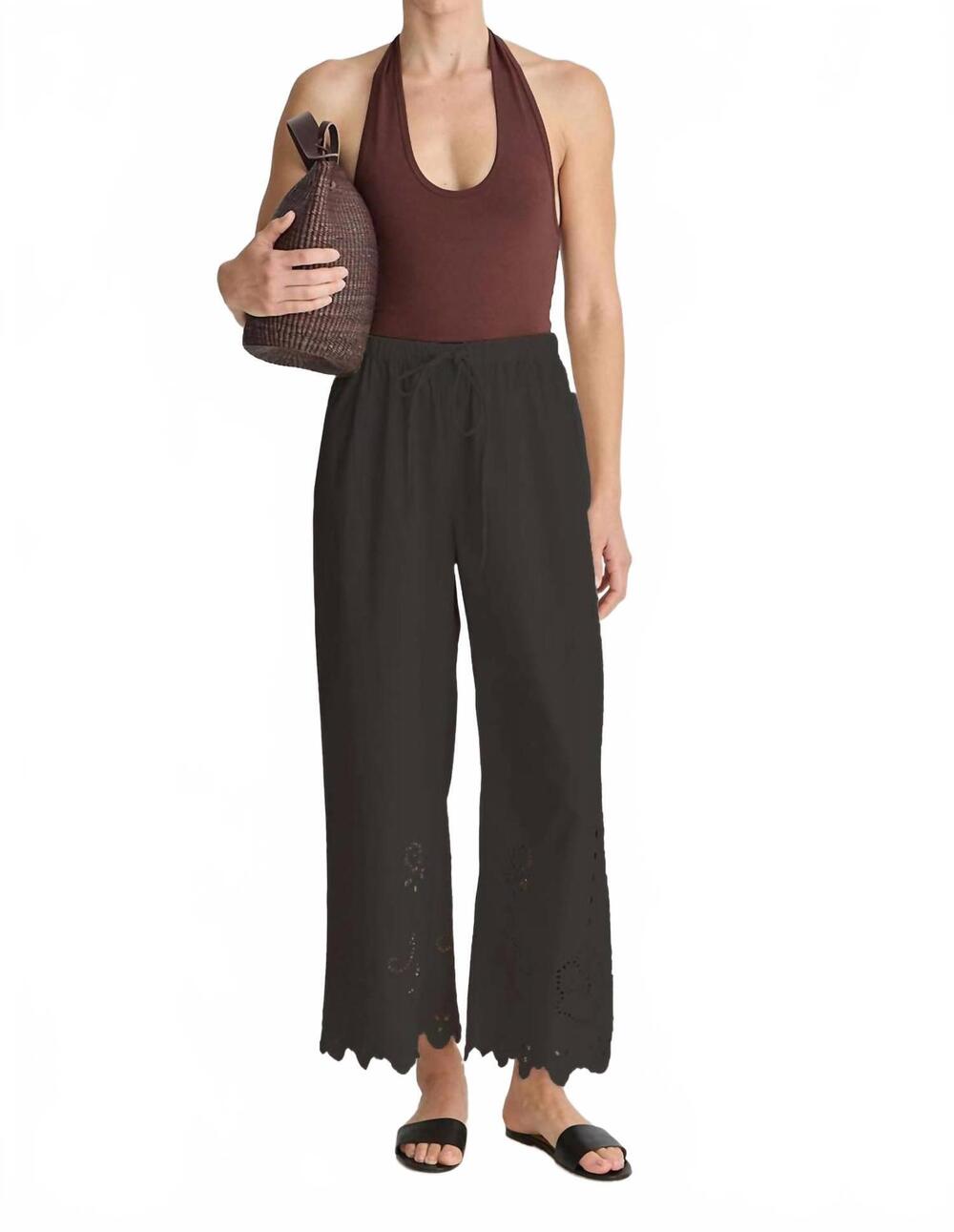 NEW APIECE APART embroidered kari pull-on pant in black